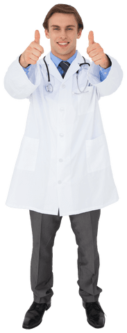 Transparent smiling male doctor giving thumbs up