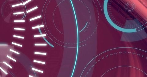 Showing futuristic hud interface with neon cyan rings and glowing magenta dashboard