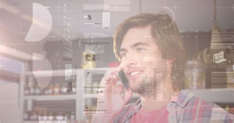 Man Using Smartphone with Superimposed Financial Data Graphics - Download Free Stock Images Pikwizard.com