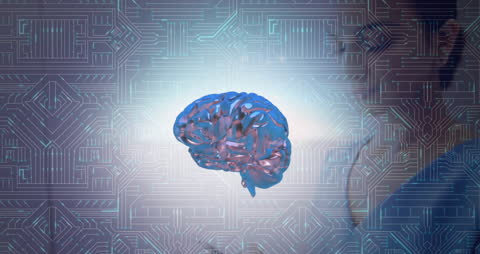 Digital Brain with Circuit Board Background