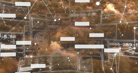 Futuristic Digital Interface Amidst Cloudy Sky