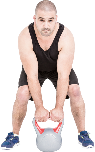 Transparent background bodybuilder lifting kettlebell with intense gaze - Download Free Stock Videos Pikwizard.com