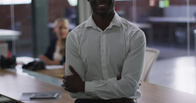 Confident African American Businessman Smiling in Modern Office Meeting Room - Download Free Stock Images Pikwizard.com