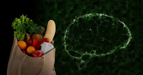 Groceries Bag with Brain Outline Symbolizing Smart Healthy Eating - Download Free Stock Images Pikwizard.com