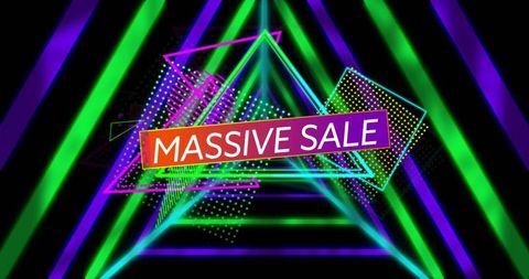 Vibrant Massive Sale Banner with Neon Geometric Shapes