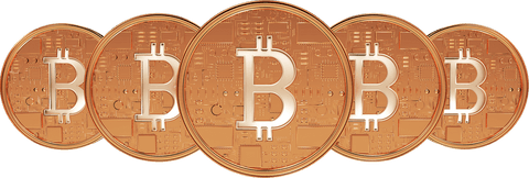 Transparent bitcoin cryptocurrency digital coins, isolated illustration