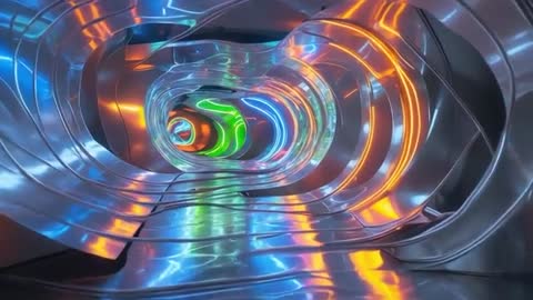 Futuristic Metallic Tunnel with Glowing Neon Accents