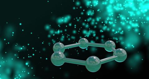 3D Molecule Model with Glowing Spots on Dark Background