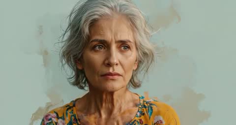 Elegant Silver-Haired Senior Reflecting in Minimalist Scene