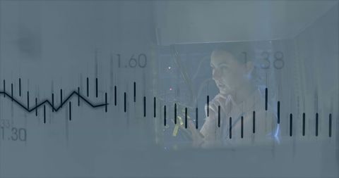 Financial Data Processed by Businesswoman in Secure Server Room