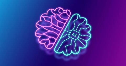 Neon AI Brain Half Digital Symmetry Design - Download Free Stock Images Pikwizard.com