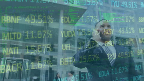 Businessman Interacting with Futuristic Stock Market Display