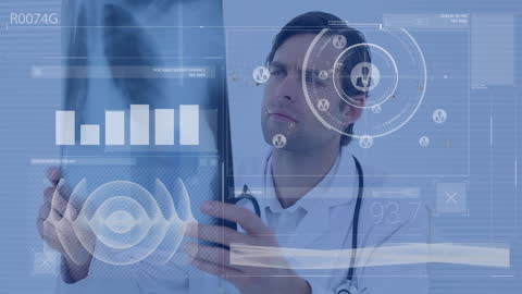 Technologically Advanced Doctor Analyzing Patient Data Display