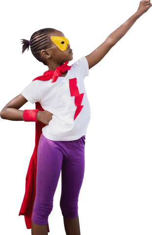 Confident Girl in Superhero Costume with Transparent Background