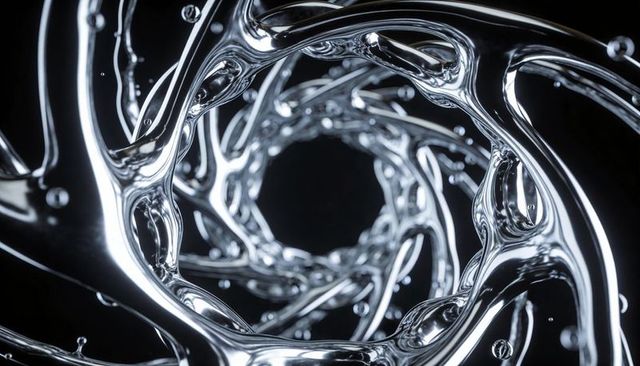 Liquid chrome spiral tunnel reflective metallic vortex futuristic tech background