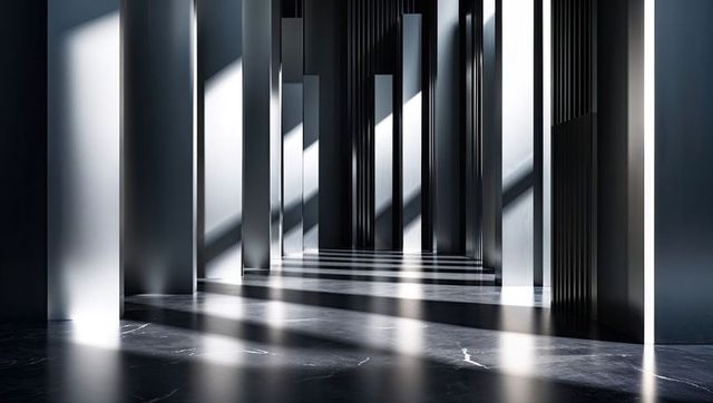 Modern Corridor With Dramatic Light and Shadow Play