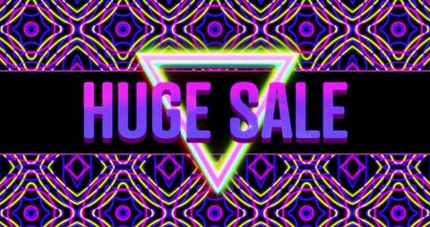 Retro Futuristic Huge Sale Neon Sign with Geometric Patterns