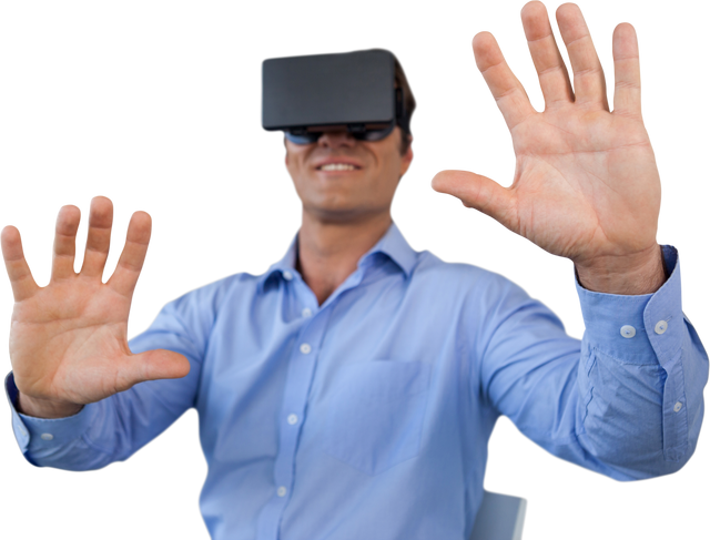 Smiling Businessman Wearing VR Glasses Using Transparent Display - Download Free Stock Videos Pikwizard.com