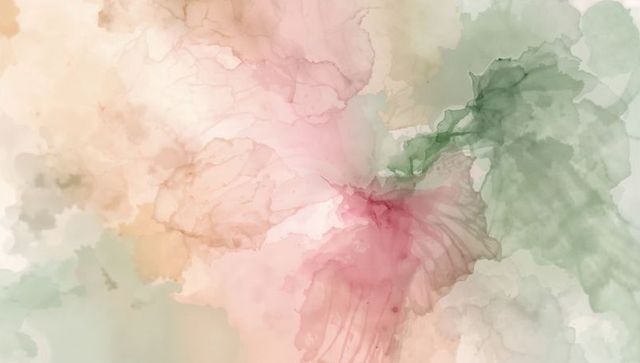 Pastel watercolor bloom with rose-pink center and sage-green sheer washes