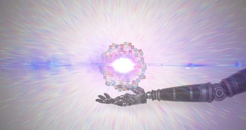 Futuristic Robot Hand Holding Network Sphere with Prismatic Light - Download Free Stock Images Pikwizard.com