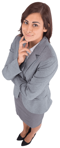 Confident Businesswoman Posing in Gray Suit on Transparent Background