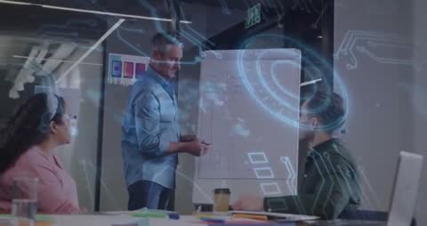 Multi-Exposure Meeting with Futuristic Technology Concept