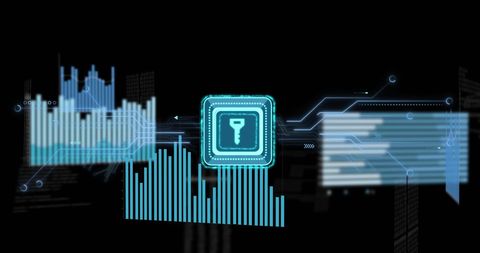 Digital Cyber Security Interface with Key Icon and Data