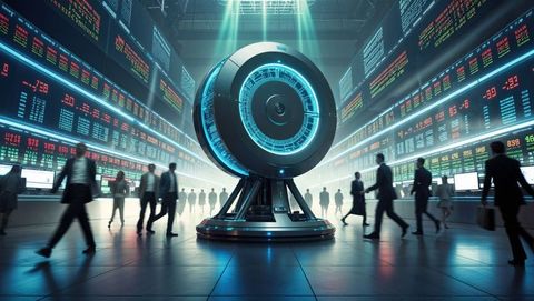Futuristic technology in finance trading hall