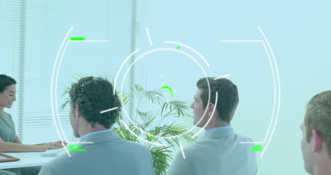 Digital Scope Interface Analyzing Business Colleagues in Office