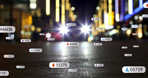 Rising Social Media Notifications on Urban Night Street