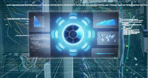 High-Tech Digital Interface Displaying Data Over Server - Download Free Stock Images Pikwizard.com