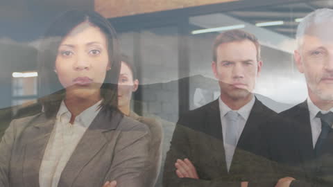 Diverse Business Team Overlaying Mountain Landscape Imagery