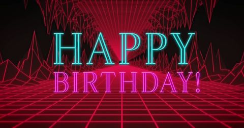 Retro Futuristic Happy Birthday Neon Greeting - Download Free Stock Images Pikwizard.com