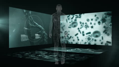 Futuristic Human Figure with Digital Data Visualization