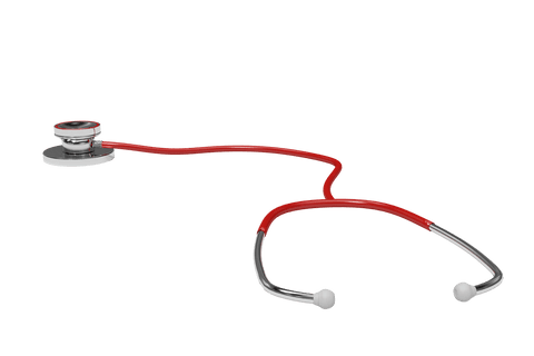 Red stethoscope on transparent background for medicine illustration