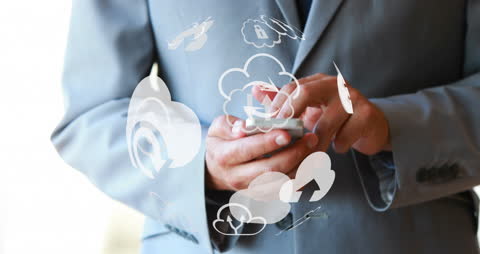 Businessman Engaging with Digital Interface on Smartphone