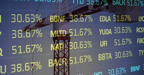 Stock Market Projections Overlay with Construction Crane