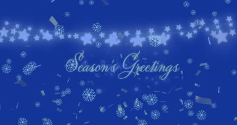 Season's Greetings Text with Snowflakes and Fairy Lights