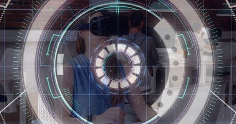 Teen girl experiencing vr technology in modern classroom