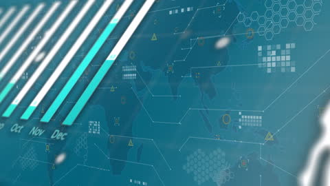 Digital Data Visualization on World Map with Blue Background