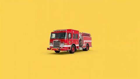 Vintage red fire truck on yellow background