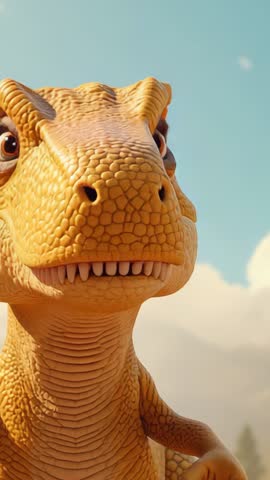 Roaring Orange Dinosaur Tilting Head and Closing Jaw in Vertical Prehistoric Character Video