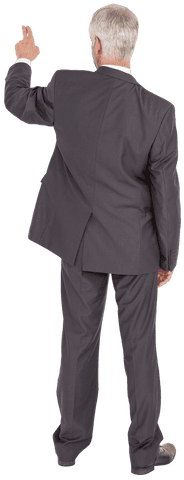 Transparent Rear View of Mature Businessman Pointing