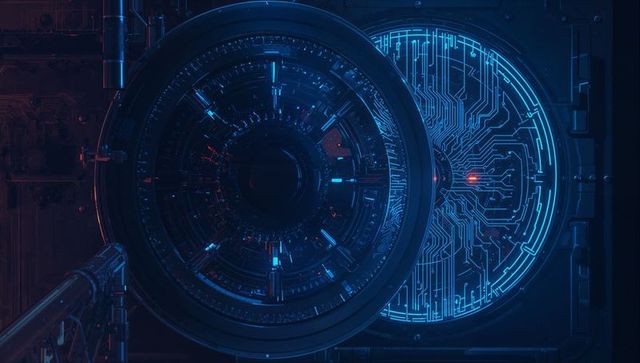 Futuristic rotating disk with neon cyberpunk design