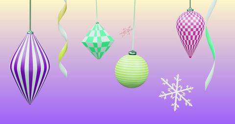 Colorful Festive Hanging Christmas Decorations on Gradient