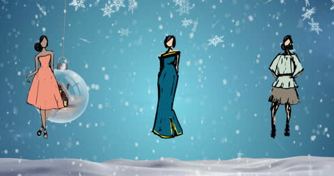 Fashionable Models with Snowflakes and Holiday Ornament