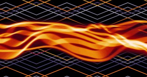 Abstract Glowing Orange Waves on Geometric Grid Background