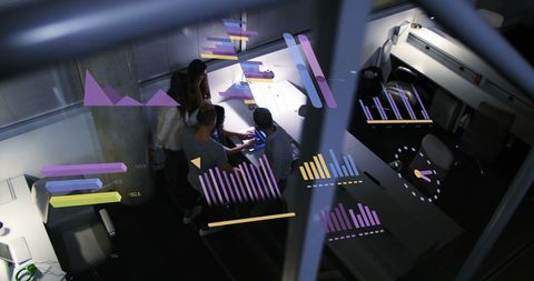 Business Team Analyzing Dynamic Financial Data Projections