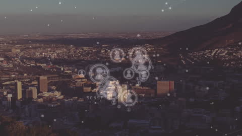 Digital Network Overlay on Cityscape Indicating Connectivity