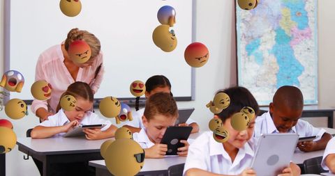 Emotiles Floating as Students Use Tablets in Classroom